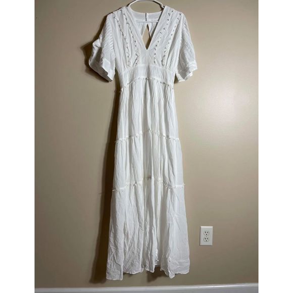 New Magali Pascal Embroidered Lace Midi Dress Size Medium Off White - Picture 6 of 7